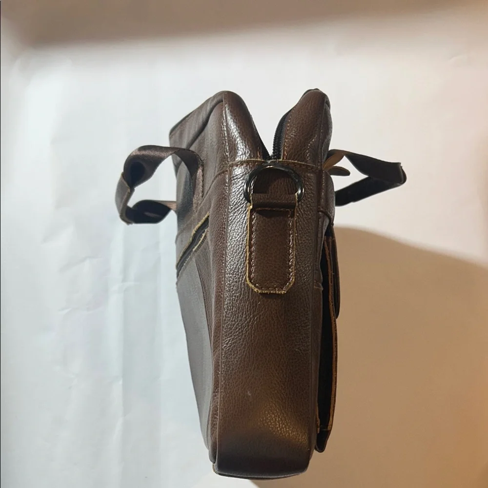 Schlatum Brown Leather Laptop Bag w/ Extra Shoulder Strap